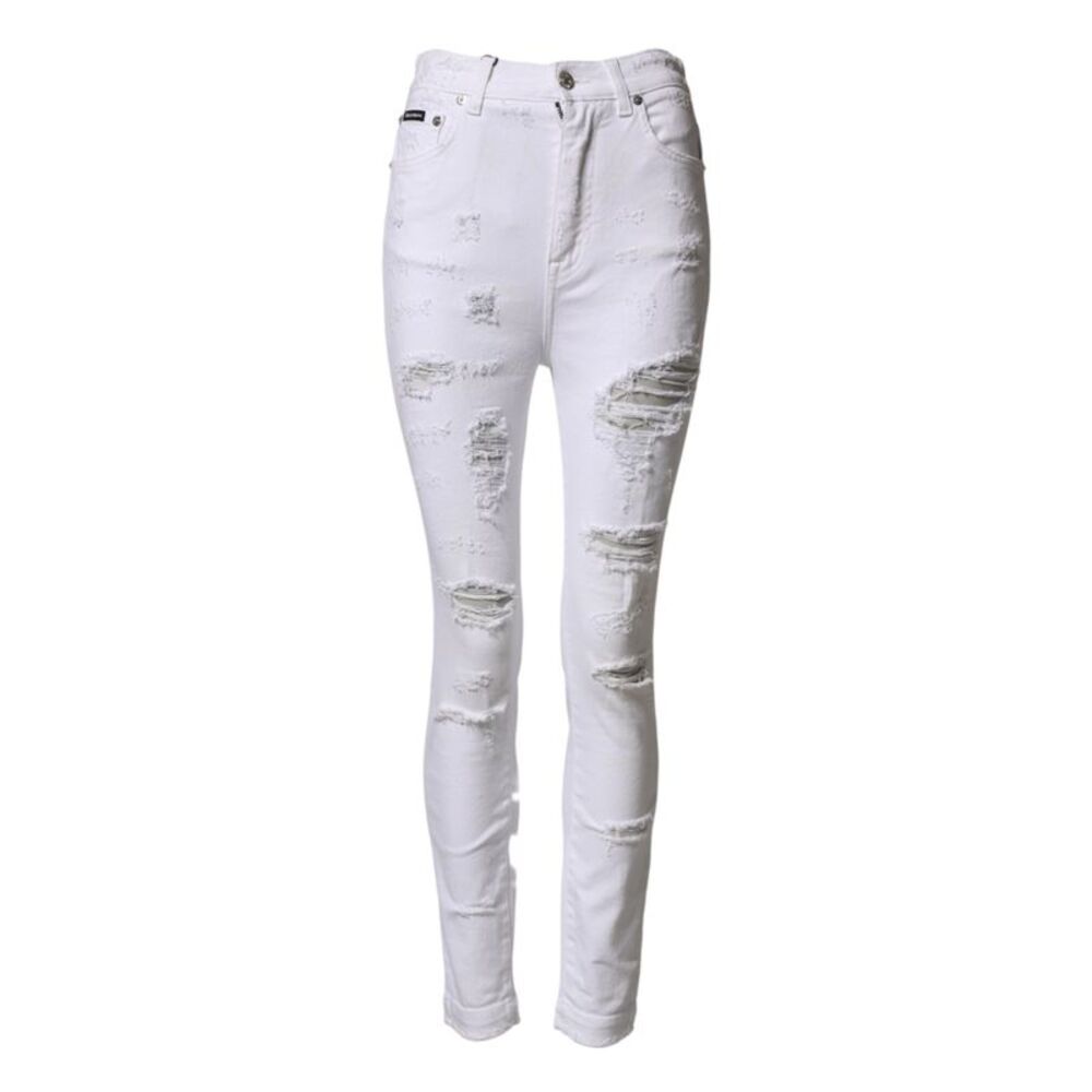 Dolce & Gabbana White Distressed High Waist Denim Women's Jeans